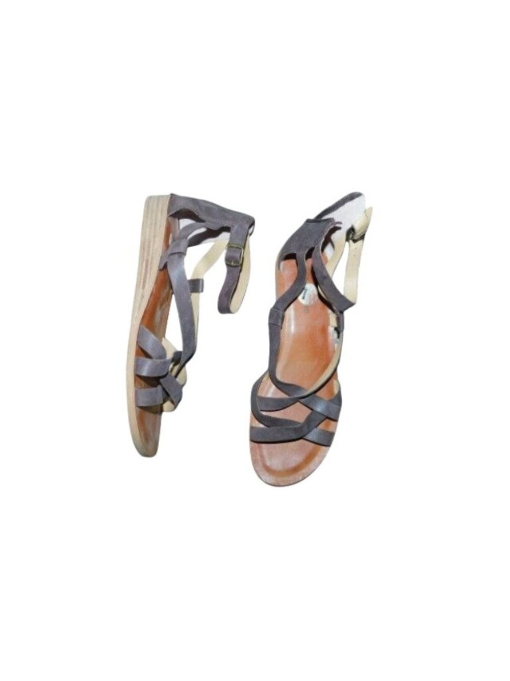 Lucky Brand Size 11M Brown Leather Strappy Lower Wedge Sandals